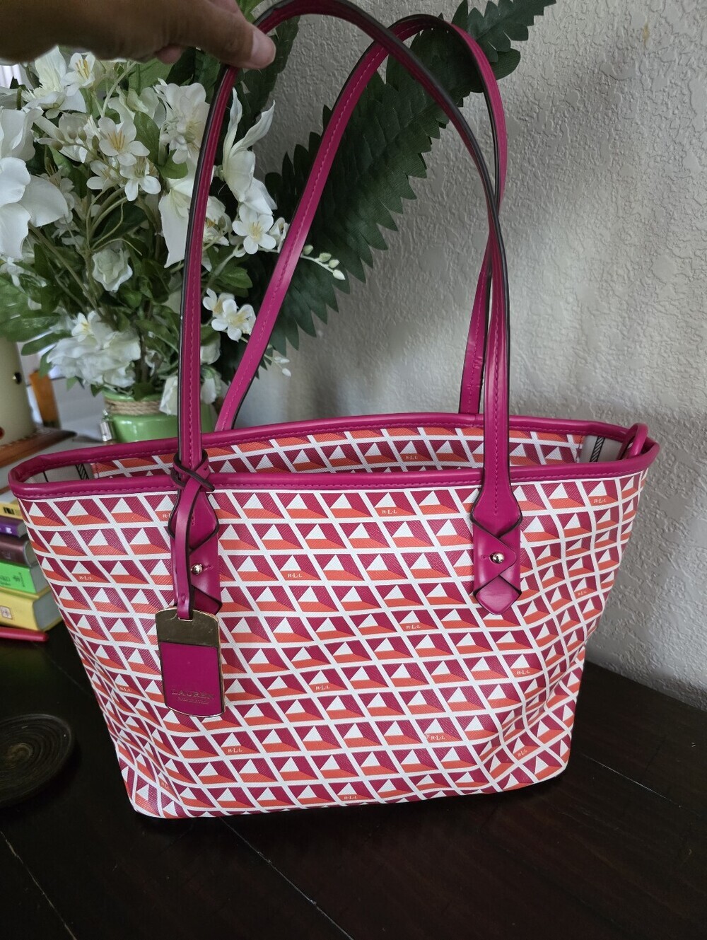 Ralph Lauren Pink Geometric Tote Bag